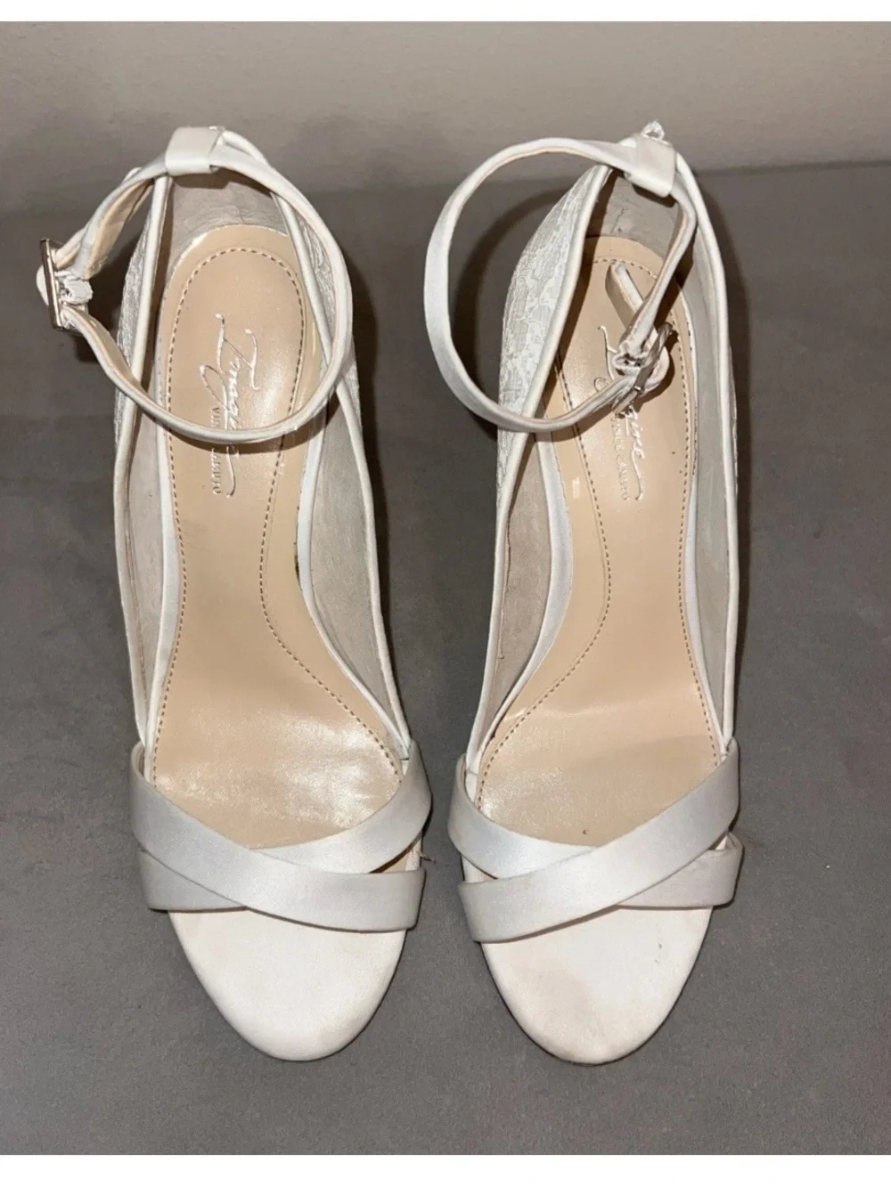 Vince Camuto White Lace Wedge Sandals with Ankle Strap